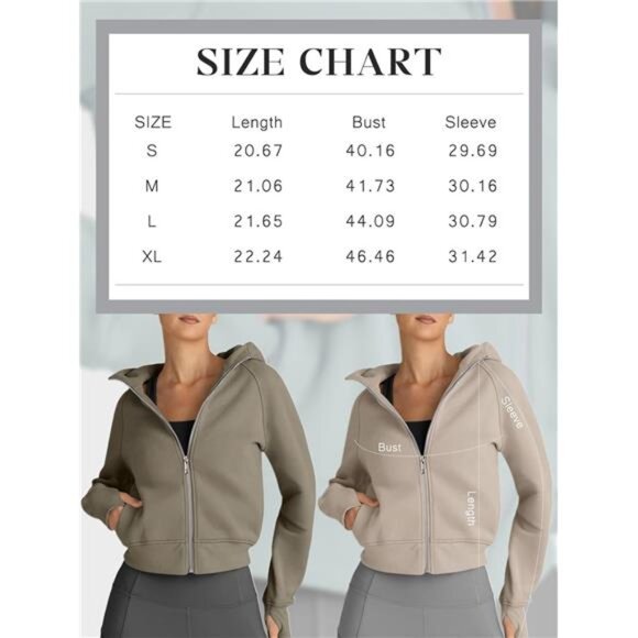 Women's Zip-Up Cropped Hoodie – Fleece Sweatshirt, Casual Hooded - Picture 6 of 7
